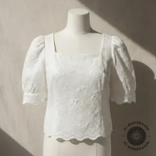 Cotton fabric EMBROIDERY Catchy Flowy white