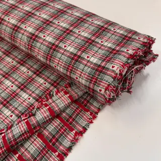 Decoration fabric jacquard Villars ecru rouge