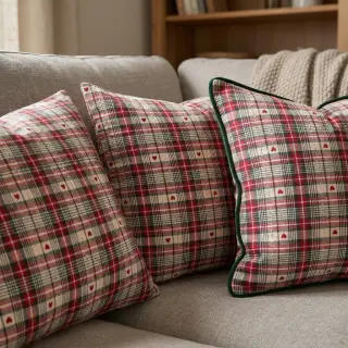 Decoration fabric jacquard Villars ecru rouge
