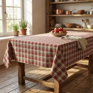 Decoration fabric jacquard Villars ecru rouge