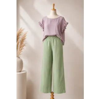 Linen viscose BUBBLY lime cream