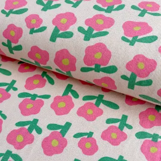 Jersey RIB JENNIFER BOURON Flowers natural pink ORGANIC