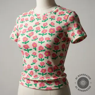 Jersey RIB JENNIFER BOURON Flowers natural pink ORGANIC