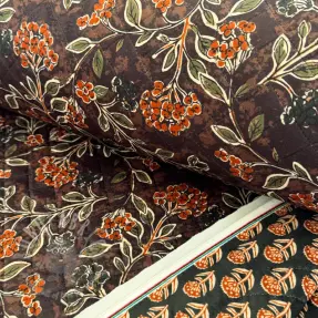 Cosy VELVET QUILT Flowers leaves dark brown