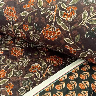 Cosy VELVET QUILT Flowers leaves dark brown