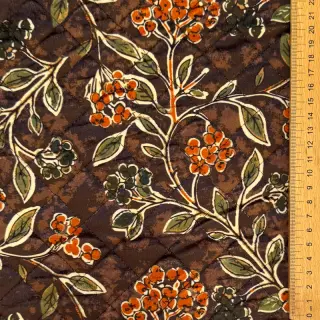 Cosy VELVET QUILT Flowers leaves dark brown