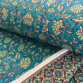 Cosy VELVET QUILT Flowers abstract petrol