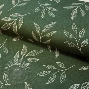 Decoration fabric Linenlook Elegant leaf branch army