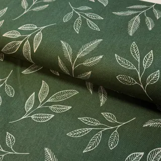 Decoration fabric Linenlook Elegant leaf branch army