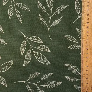 Decoration fabric Linenlook Elegant leaf branch army