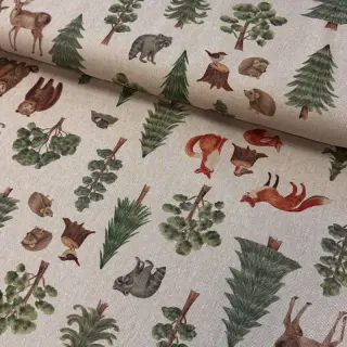 Decoration fabric Linenlook Wildwood animal scene digital print