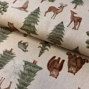 Decoration fabric Linenlook Wildwood animal scene digital print