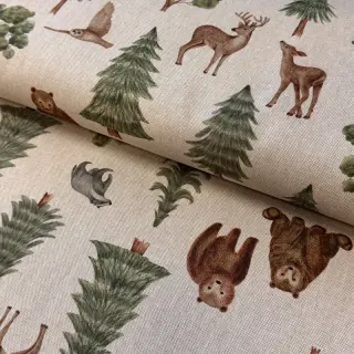 Decoration fabric Linenlook Wildwood animal scene digital print