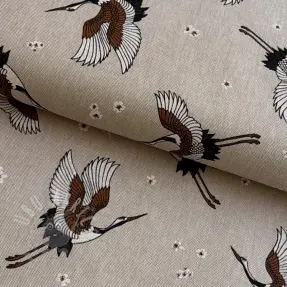 Decoration fabric Linenlook Crane blossom sky