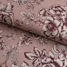 Decoration fabric Linenlook Elegant rose bloom wine