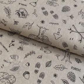 Decoration fabric Linenlook Wander woods doodle