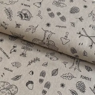 Decoration fabric Linenlook Wander woods doodle