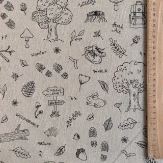 Decoration fabric Linenlook Wander woods doodle