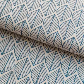 Decoration fabric Linenlook Leaf line minimalist denim