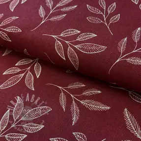 Decoration fabric Linenlook Elegant leaf branch wine