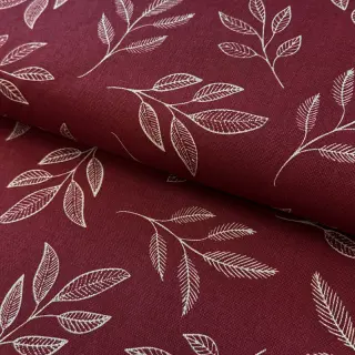 Decoration fabric Linenlook Elegant leaf branch wine