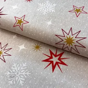 Decoration fabric Linenlook Magic star red gold