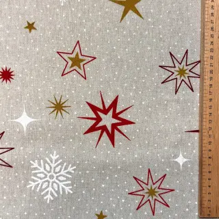 Decoration fabric Linenlook Magic star red gold