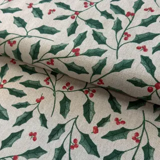 Decoration fabric Linenlook Holly branch Xmas