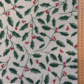 Decoration fabric Linenlook Holly branch Xmas