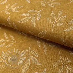 Decoration fabric Linenlook Elegant leaf branch yellow