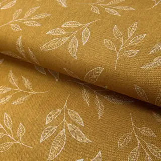 Decoration fabric Linenlook Elegant leaf branch yellow