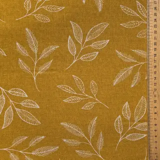 Decoration fabric Linenlook Elegant leaf branch yellow