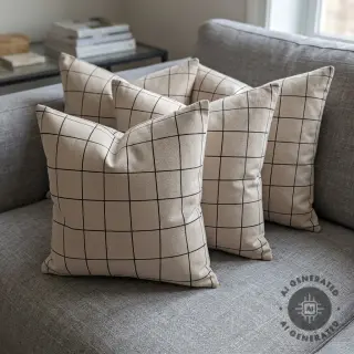 Decoration fabric Linenlook Freehand grid lines