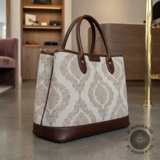 Decoration fabric Linenlook Baroque damask charm taupe