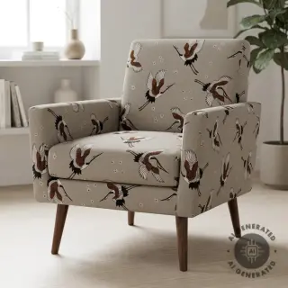 Decoration fabric Linenlook Crane blossom sky