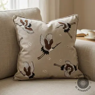 Decoration fabric Linenlook Crane blossom sky
