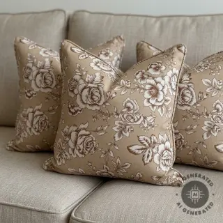 Decoration fabric Linenlook Elegant rose bloom yellow