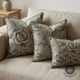 Decoration fabric Linenlook Elegant rose bloom army