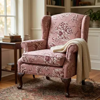 Decoration fabric Linenlook Elegant rose bloom wine