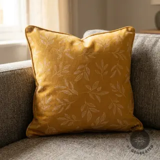 Decoration fabric Linenlook Elegant leaf branch yellow