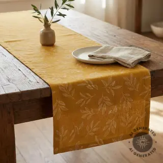 Decoration fabric Linenlook Elegant leaf branch yellow