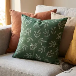 Decoration fabric Linenlook Elegant leaf branch army