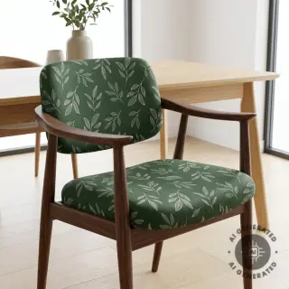 Decoration fabric Linenlook Elegant leaf branch army