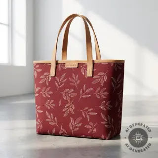 Decoration fabric Linenlook Elegant leaf branch wine
