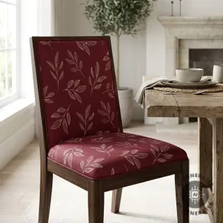 Decoration fabric Linenlook Elegant leaf branch wine