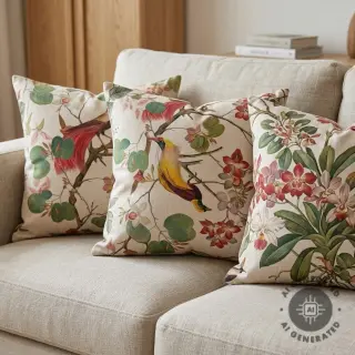 Decoration fabric Linenlook Orchid paradise bird digital print