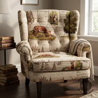 Decoration fabric Linenlook Forest deer song digital print