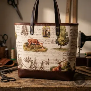 Decoration fabric Linenlook Forest deer song digital print