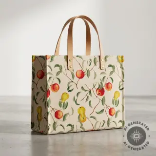 Decoration fabric Linenlook Apple pear branch digital print