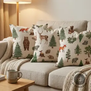 Decoration fabric Linenlook Wildwood animal scene digital print